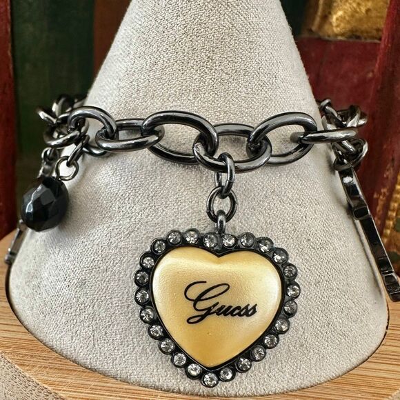 Guess Gunmetal Heart Charm Bracelet - Picture 3 of 10